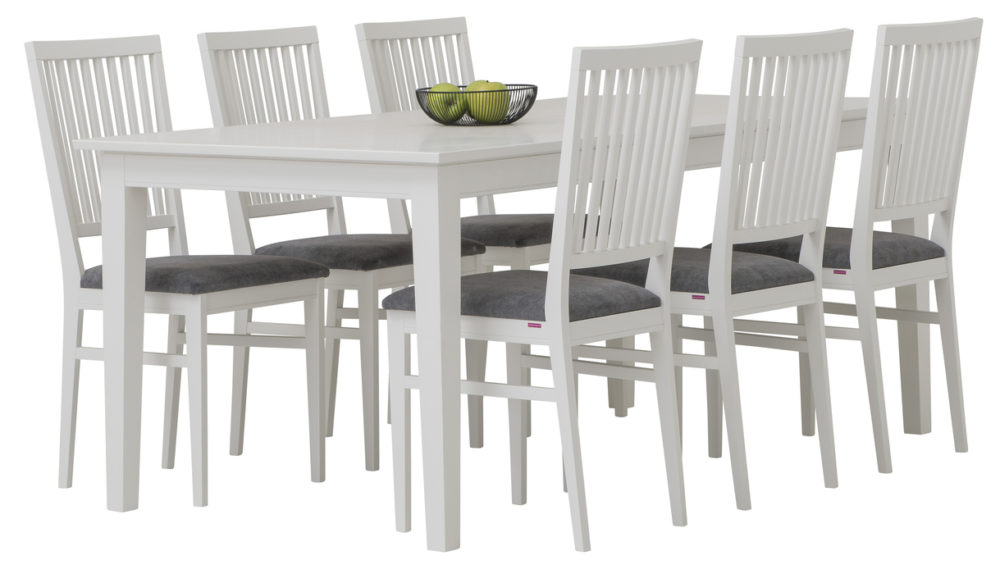 Kartano matgrupp vit matbord, grå stolar - Pohjanmaan